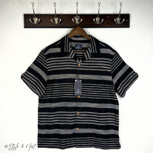 Ben Sherman Striped Polo Black Vacation Relaxed Tee Men's Medium NWT $99